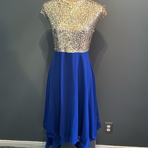Rose Gal blue and gold  dress NEW - Picture 6 of 10